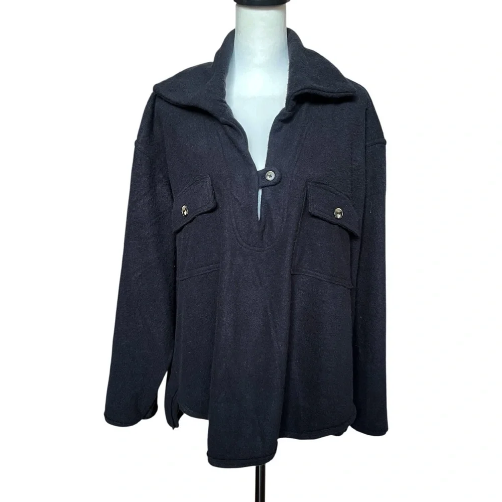 Free People Beach Shirt Size Small Black Fleece Oversized Jacket Soft Comfy Cozy